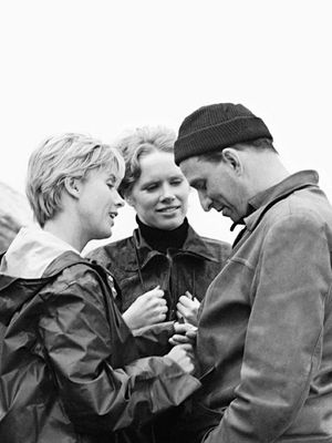 Bibi Andersson, Ingmar Bergman, and Liv Ullmann on PERSONA's poster
