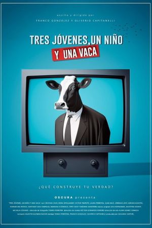 Three young people, a boy and a cow's poster