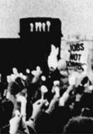 Ironing to Greenham's poster